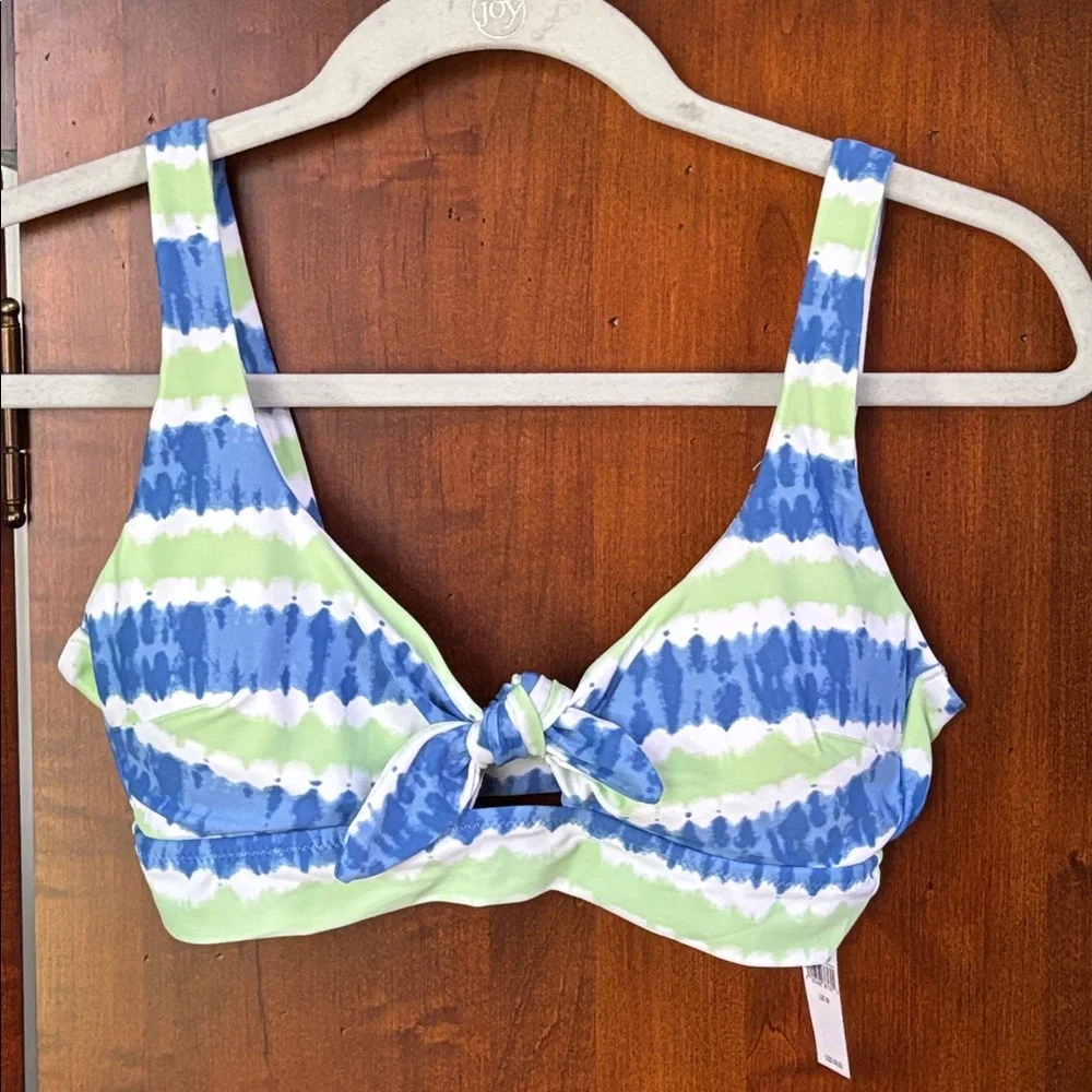 Aerie Scoop Tie Dye Tie Front Banded Bikini Top